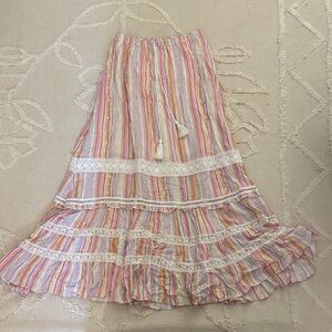 Karlie Pastel Striped Maxi Skirt with Lace
